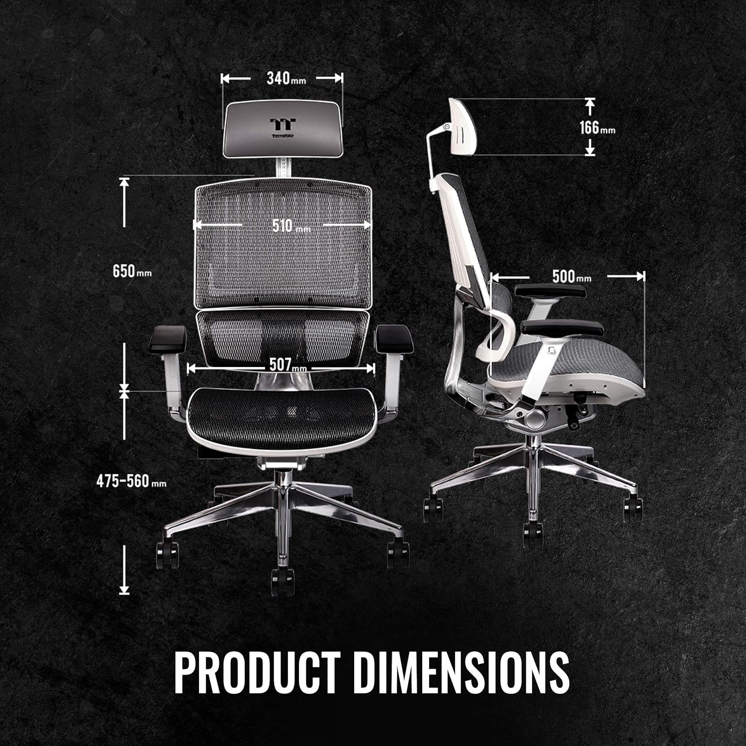 كرسي الألعاب Thermaltake CyberChair E500 المريح، مصنوع من هيكل من الألومنيوم ووسادة شبكية ومسند رأس/عمق مقعد/ارتفاع مقعد/مسند ذراع قابل للتعديل في 4 اتجاهات، باللون الأبيض 