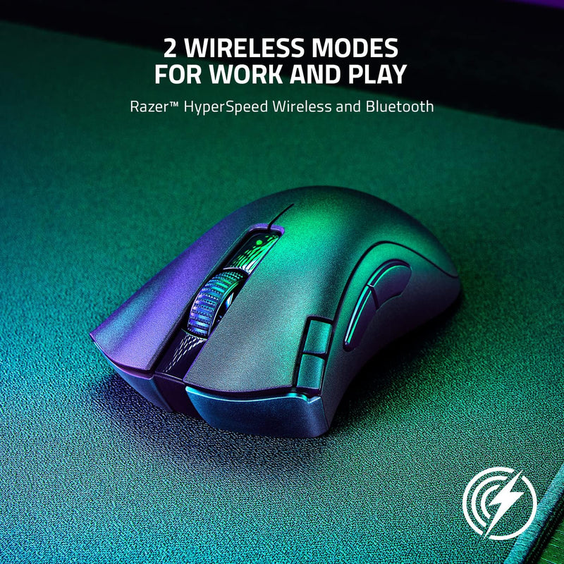 Razer DeathAdder V2 X HyperSpeed: تصميم مريح حائز على جوائز - لاسلكي فائق السرعة - عمر بطارية يصل إلى 235 ساعة - 7 أزرار قابلة للبرمجة - مفاتيح ميكانيكية من الجيل الثاني - مستشعر بصري 5G 14K DPI