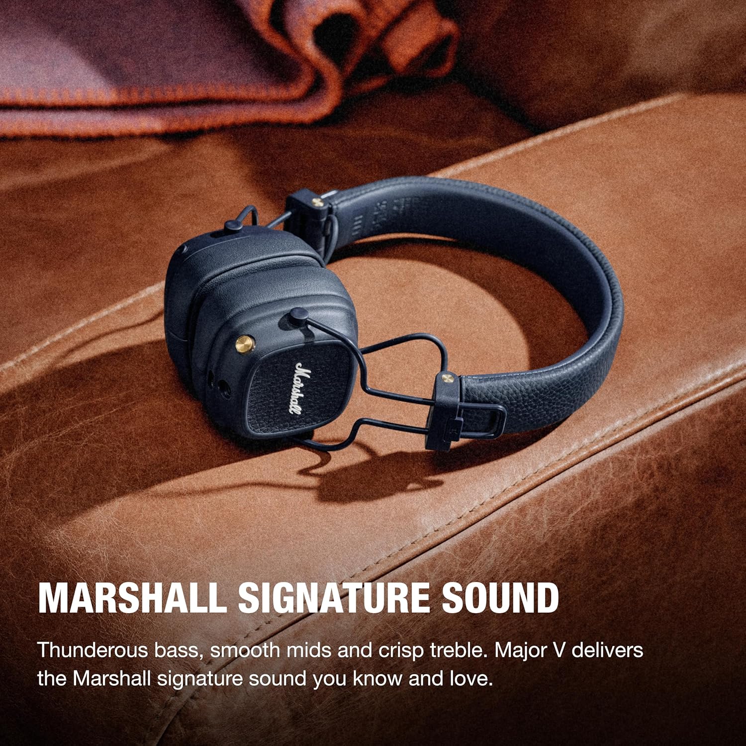 Marshall Major V Wireless On-Ear Bluetooth Headphones - 100+ Hr Playtime - Detachable Audio Cable - Microphone for Calls - Lightweight, Foldable Design for Travel - Midnight Blue