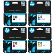 HP 938 Original Ink Set (Black + Cyan + Magenta + Yellow) – Approx. 1,250 B/W / 1,000–1,300 Color Pages – Sold as a Set of Four Cartridges