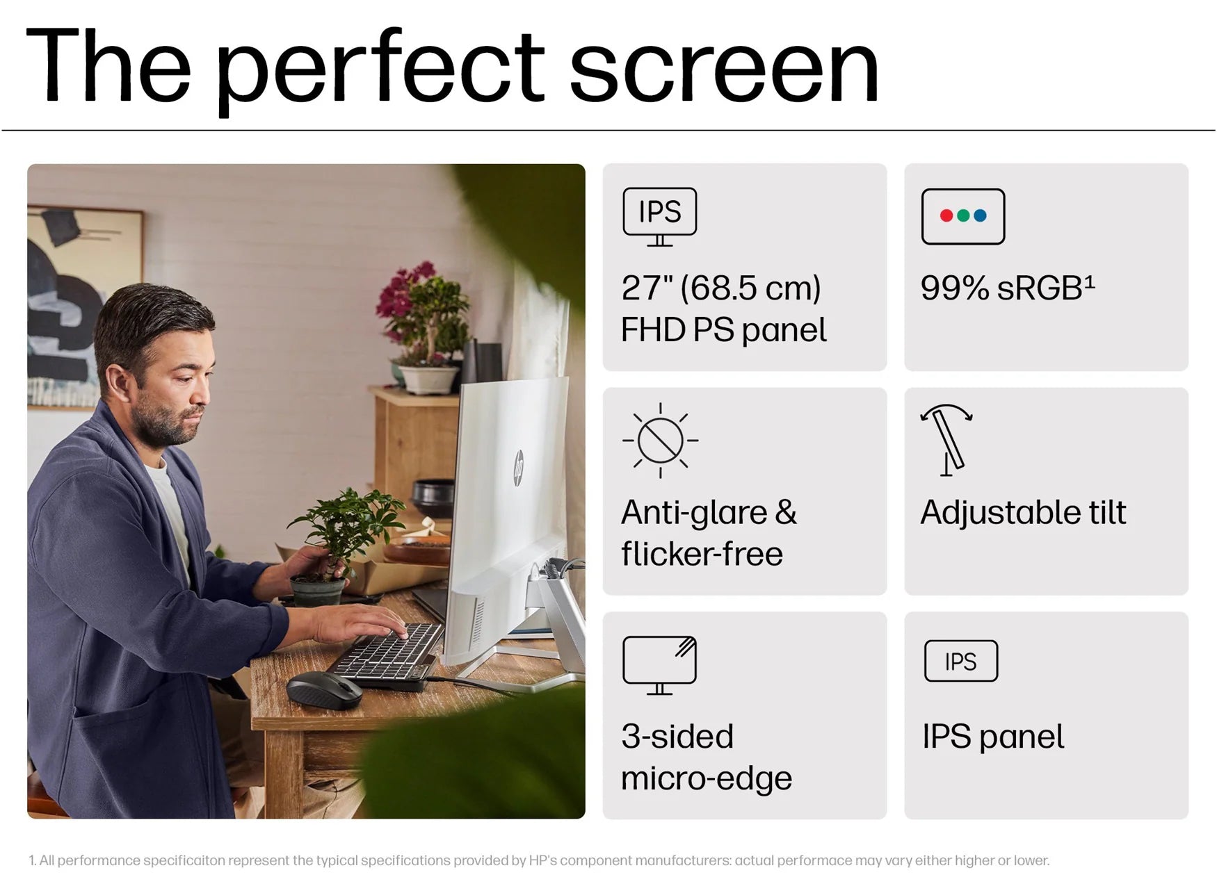 HP Series 5 27″ FHD IPS Monitor – 100 Hz Refresh, 99% sRGB, 300 nits Brightness, Height-Adjust, Eyesafe Certified