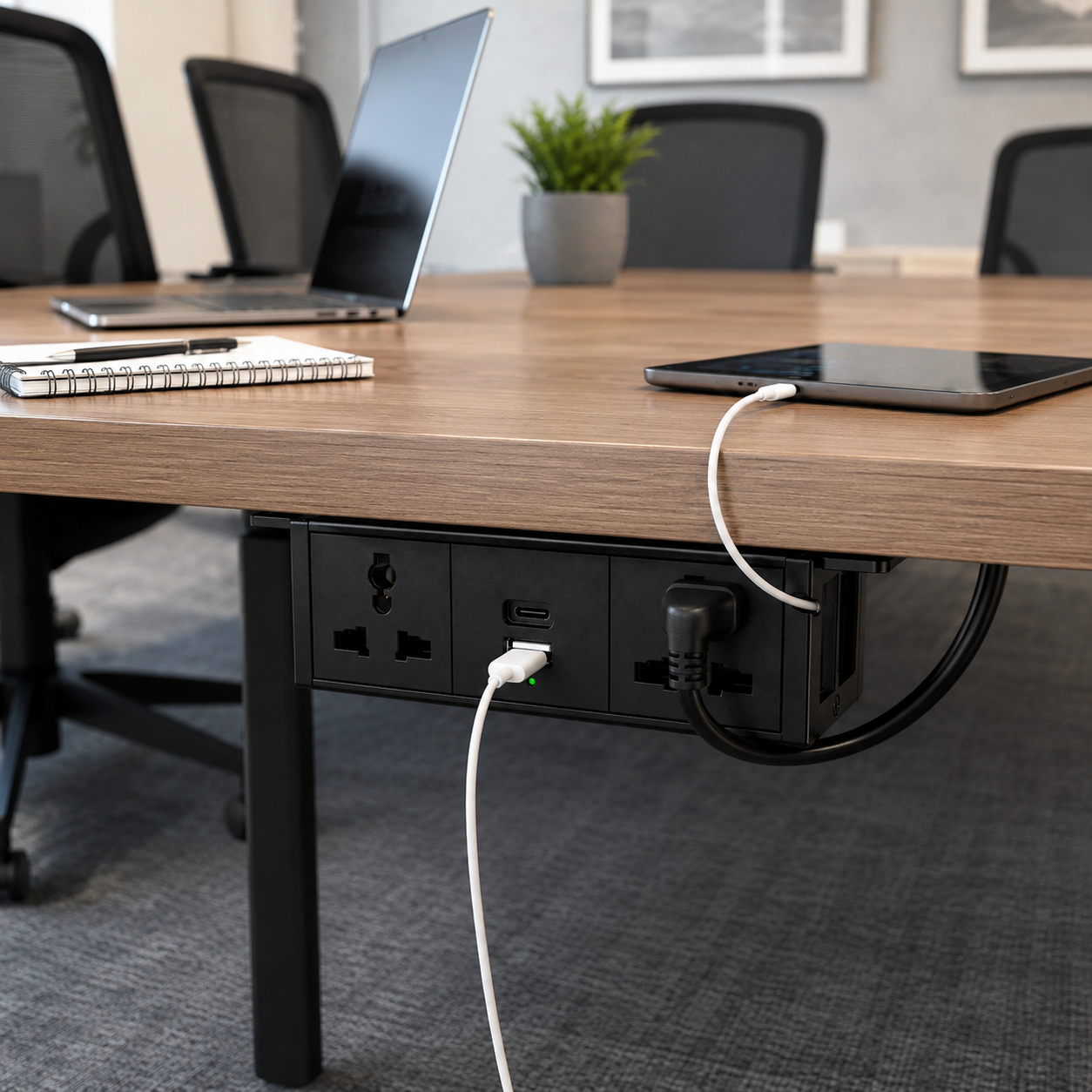 Avetron Under-Desk Power Box with USB-A & USB-C Charger and Dual Universal Sockets