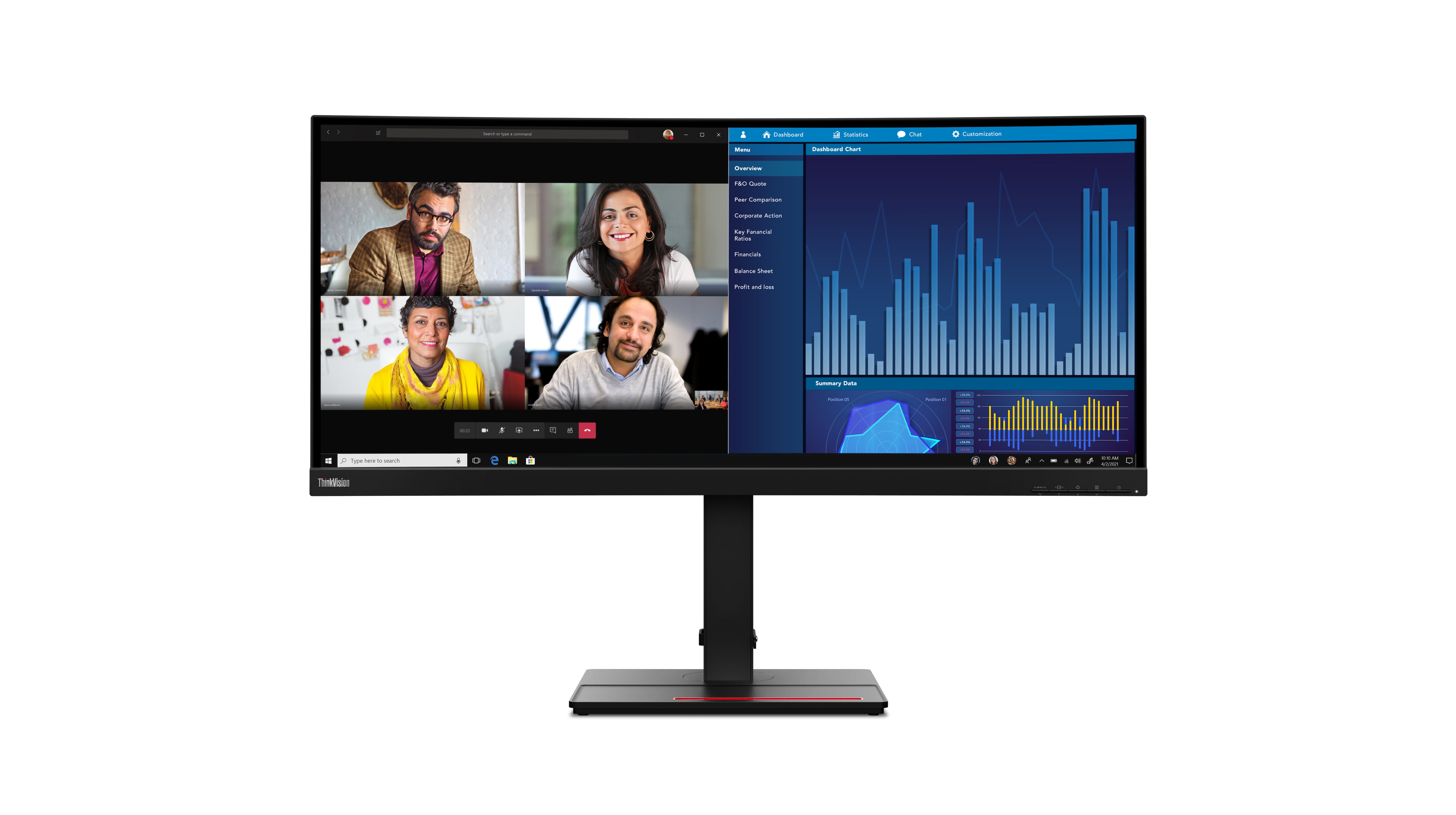 شاشة Lenovo ThinkVision P34w‑20 منحنية مقاس 34.1 بوصة بدقة WQHD IPS ودقة 3440×1440، و99% من ألوان sRGB، ومنفذ USB-C 100 وات PD، وKVM، وHDR10، وزمن استجابة 4 مللي ثانية، وتردد 60 هرتز