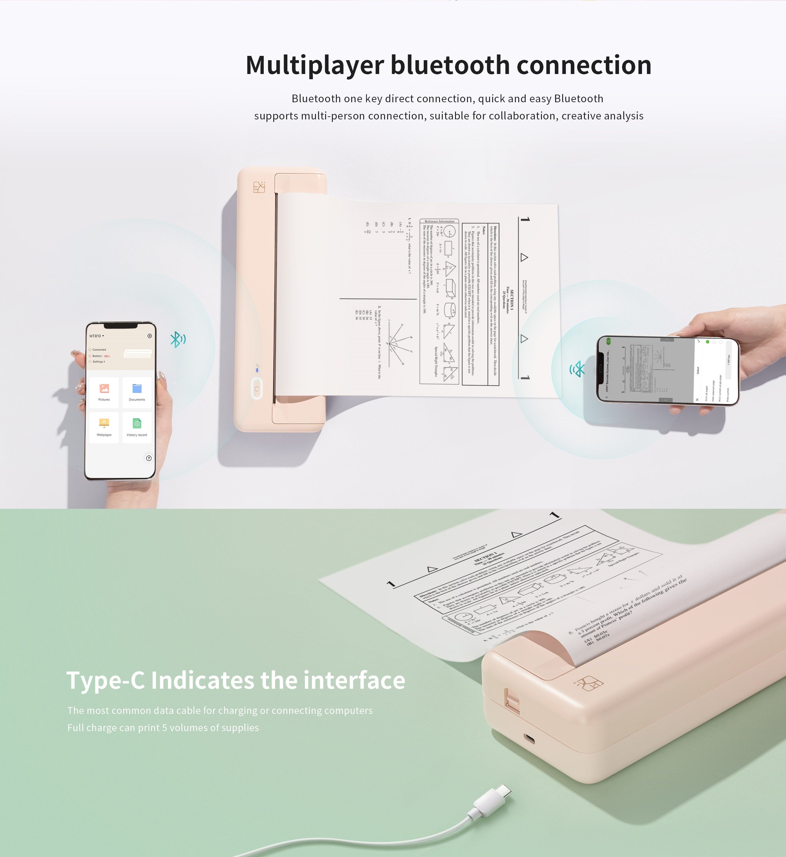 HPRT MT810 A4 Mobile Thermal Printer – 203 DPI, Bluetooth 4.0, USB-C Charging, Compact & Lightweight