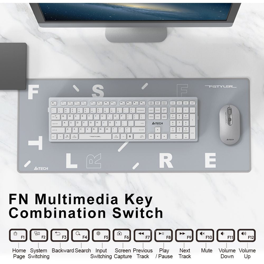 لوحة مفاتيح A4Tech FBX50C ثنائية الوضع لاسلكية – بلوتوث و٢٫٤ جيجاهرتز، قابلة لإعادة الشحن، مفاتيح مقصية، تدعم حتى ٤ أجهزة