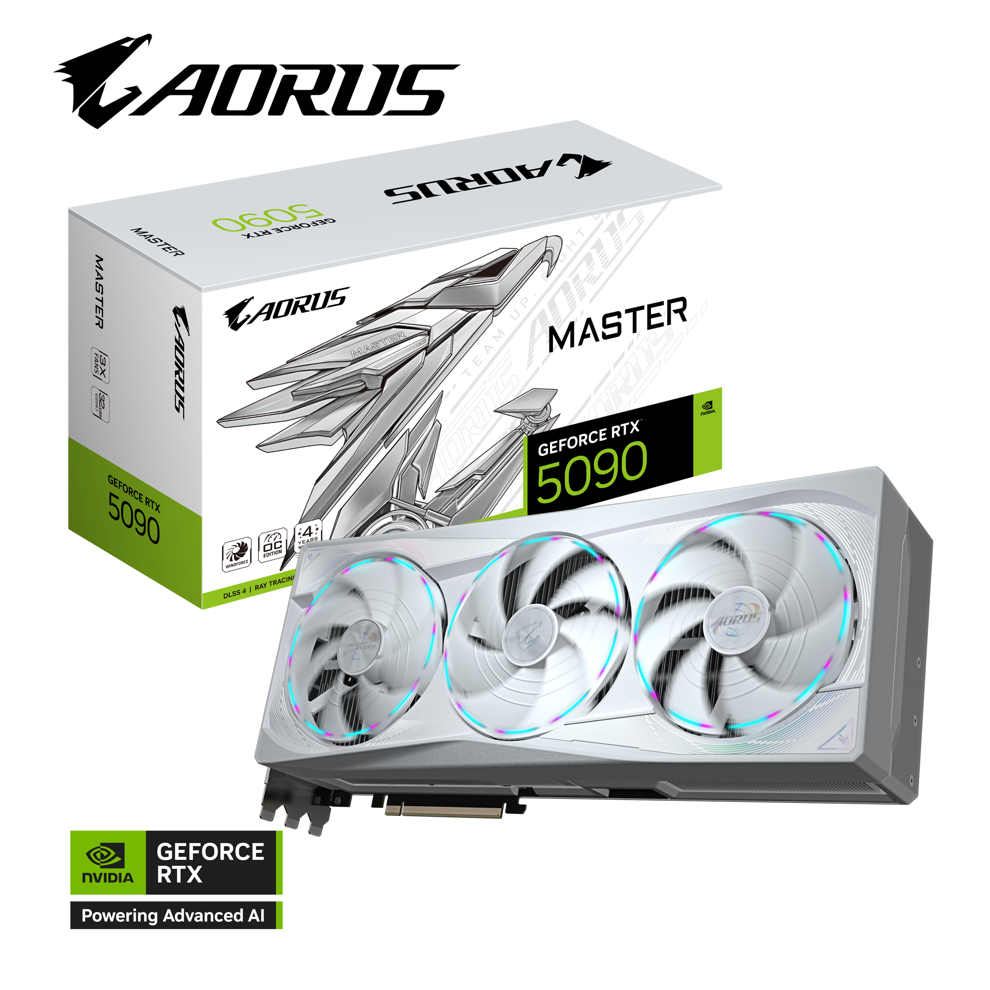 Gigabyte AORUS GeForce RTX 5090 MASTER ICE 32G – 32 GB GDDR7, 21,760 CUDA, PCIe 5.0, Triple‑Fan WINDFORCE Cooling