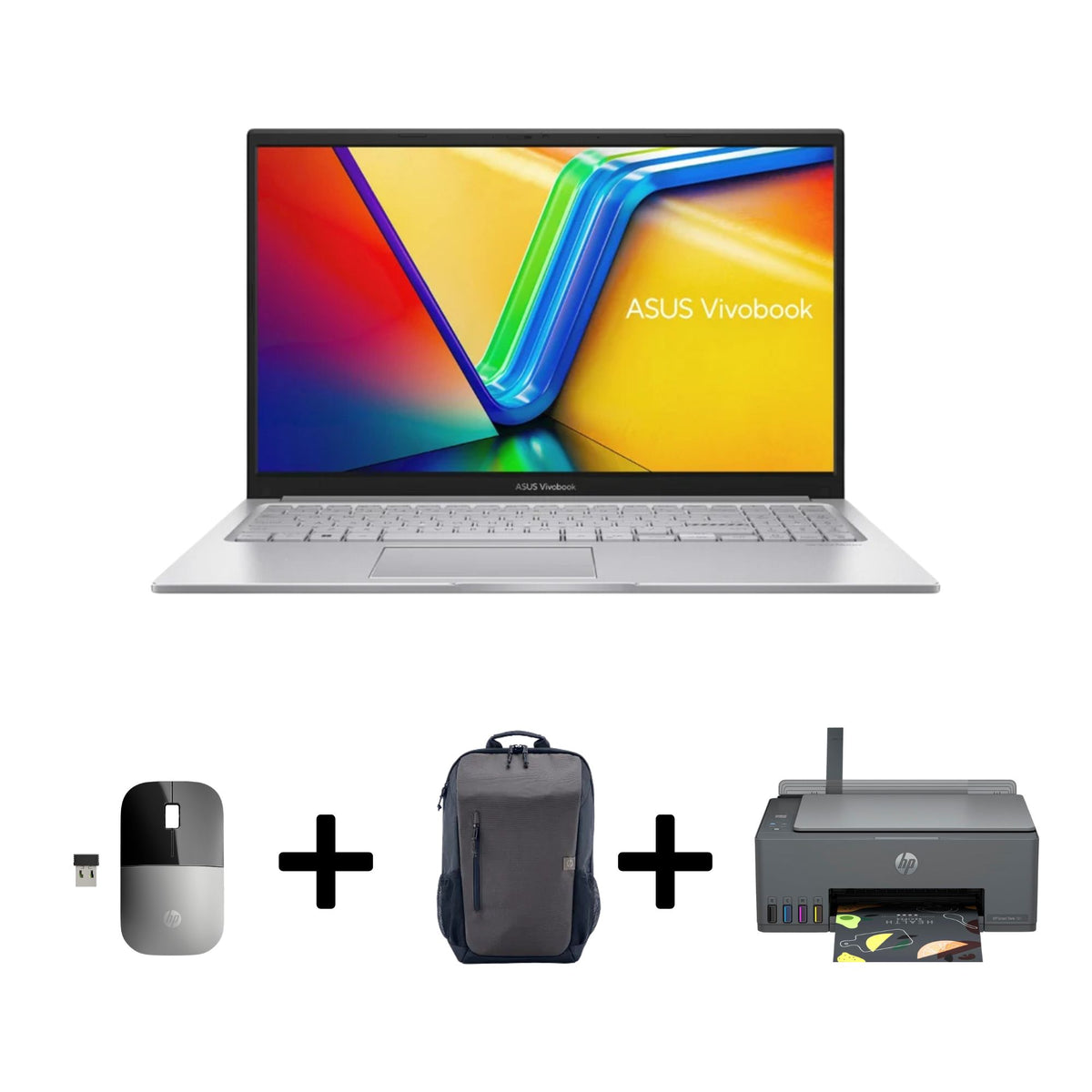 ASUS Vivobook 15 X1504VA-BQ4173 – 15.6" FHD 60Hz – Core 7-150U – 8GB RAM – 512GB SSD – Shared Graphics – WIN 11 PRO K + HP Smart Tank 581 Wireless All-in-One Printer, Backpack, Mouse Bundle