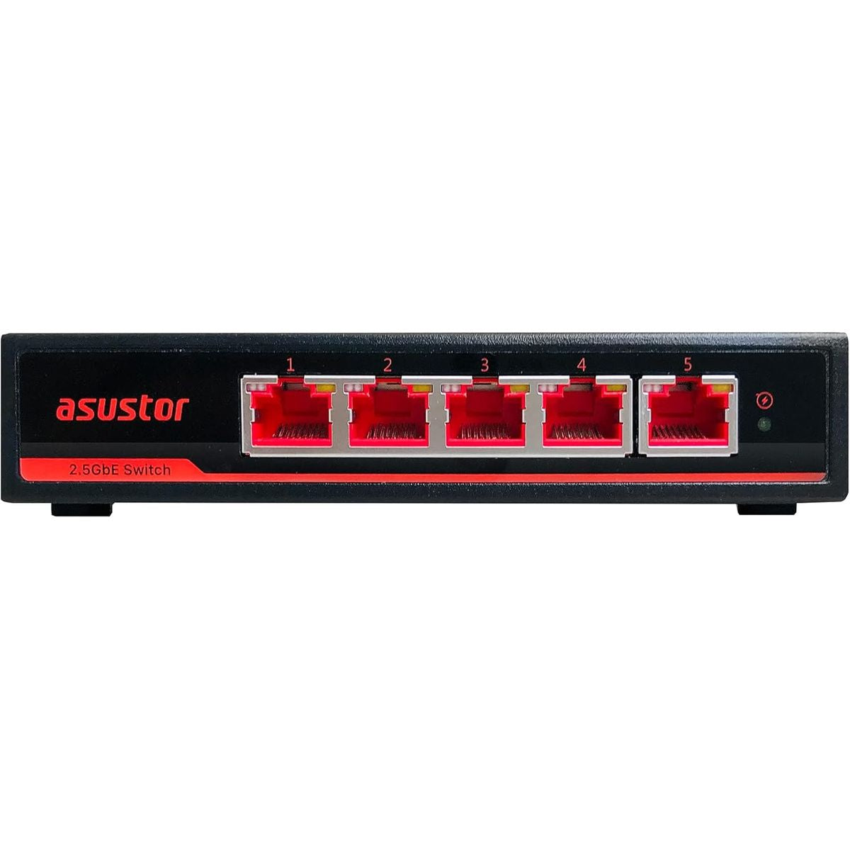 ASUSTOR ASW205T 5‑Port 2.5 GbE Unmanaged Switch, Fanless Metal Case, 10 W, Wall/Desktop Mount, Cat5e Compatible