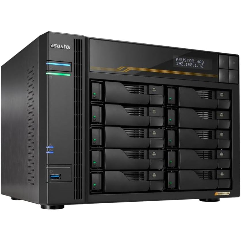 ASUSTOR Lockerstor 10 الجيل الثالث AS6810T، AMD Ryzen V3C14، 16 جيجابايت ECC DDR5، شبكة مزدوجة 10GbE، شبكة مزدوجة 5GbE، USB4، M.2 NVMe