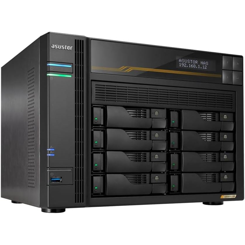 ASUSTOR Lockerstor Gen3 AS6808T 8-Bay NAS – AMD Ryzen Quad-Core 2.3GHz, 16GB ECC DDR5, Dual 10GbE, Diskless