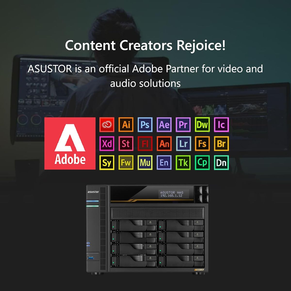 ASUSTOR Lockerstor Gen3 AS6808T 8-Bay NAS – AMD Ryzen Quad-Core 2.3GHz, 16GB ECC DDR5, Dual 10GbE, Diskless