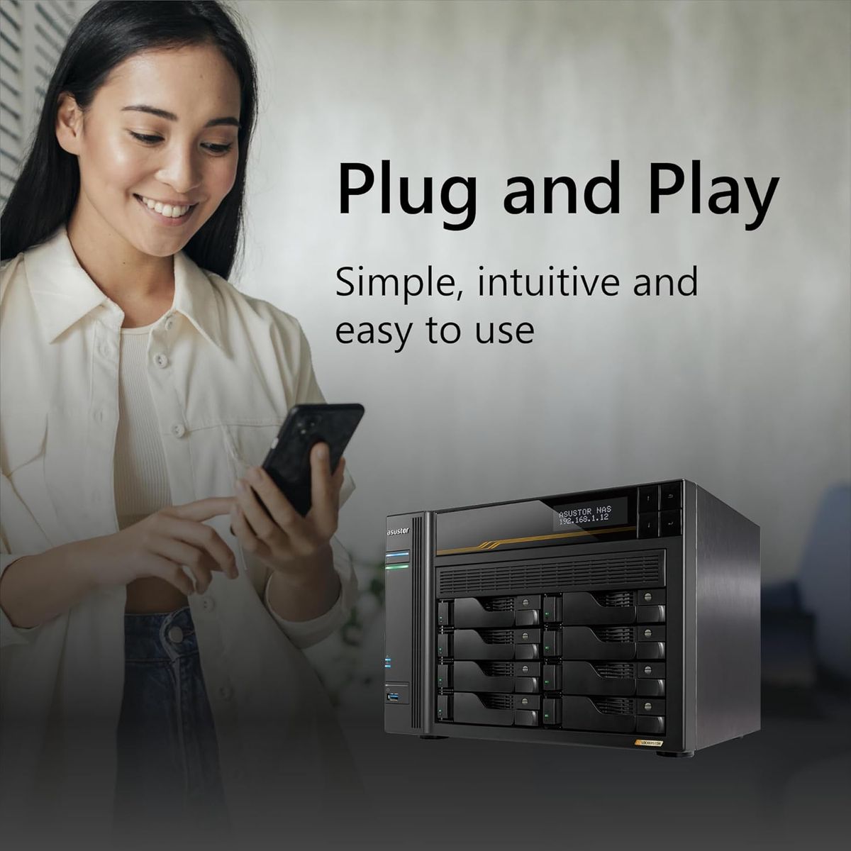 ASUSTOR Lockerstor Gen3 AS6808T 8-Bay NAS – AMD Ryzen Quad-Core 2.3GHz, 16GB ECC DDR5, Dual 10GbE, Diskless