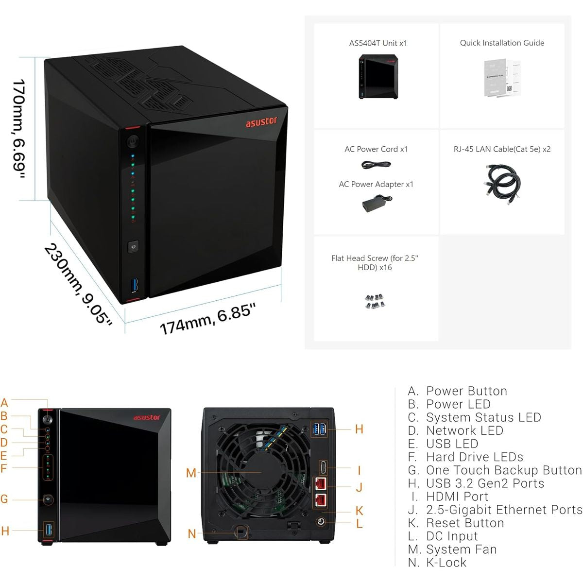 ASUSTOR Nimbustor 4 AS5404T 4-Bay NAS – Intel Celeron N5105, 4GB RAM, Dual 2.5GbE, NVMe Support