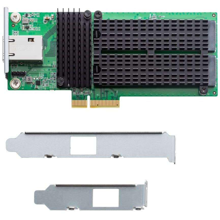 ASUSTOR AS‑T10G3 10GbE & Dual M.2 NVMe SSD Expansion Card – PCIe 3.0 x4, 1171 MB/s Read, Smart Heatsink, NAS Compatible Brackets