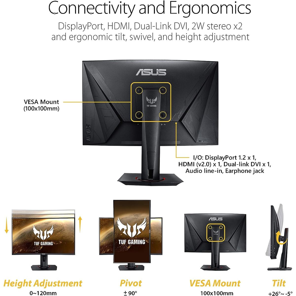 ASUS TUF Gaming VG27VQ Curved Monitor - 27