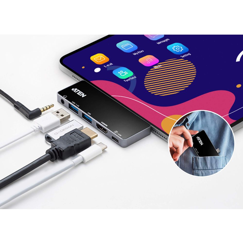 ATEN UH3238 USB-C 5-in-1 Travel Dock with 4K HDMI, Power Pass-Through, Audio, USB 3.2, Compatible with Windows, macOS, iPad, Android