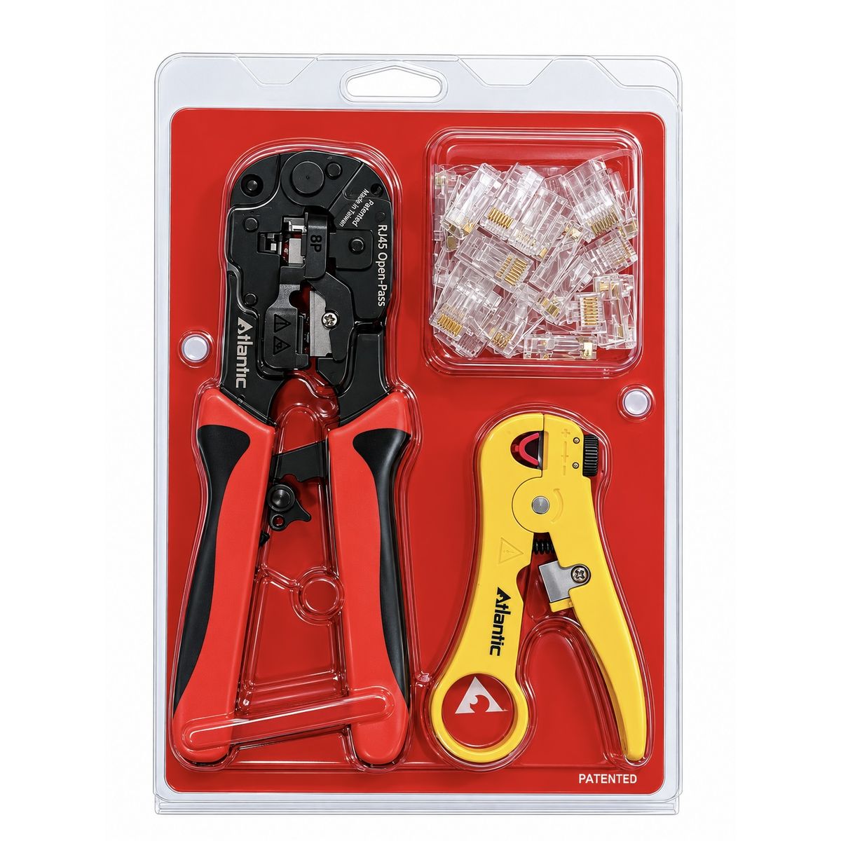 Atlantic AT-K21105 RJ45 Open-Pass Installation Kit, AT-580ER Ratchet Crimper & AT-350 Cable Stripper for CAT6 UTP/STP