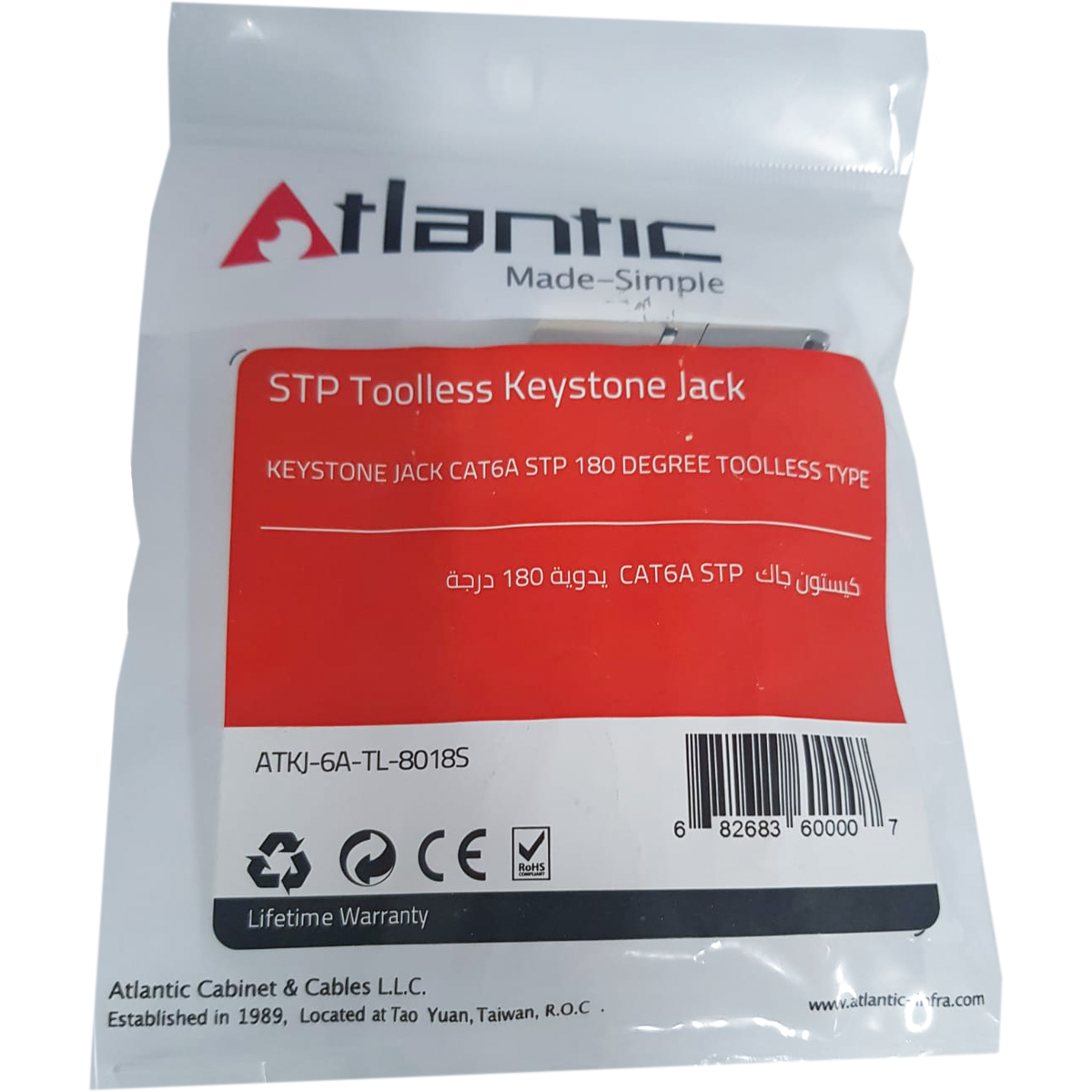 Atlantic Cat6A STP Toolless Keystone Jack 180° RJ45 – Shielded Network Connector