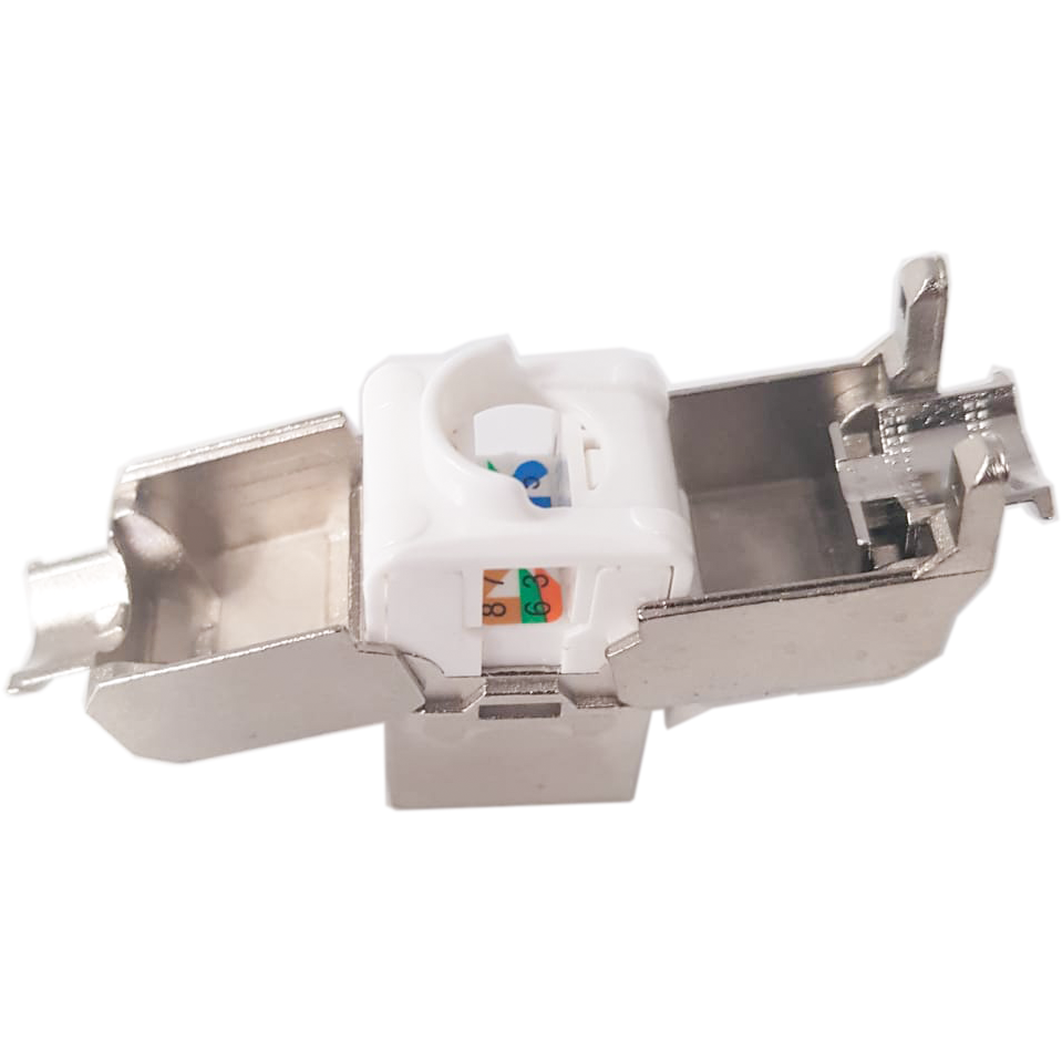 Atlantic ATKJ-6A-TL-8038S-180° CAT6A Shielded Keystone Jack – 180° Toolless STP RJ45 Connector