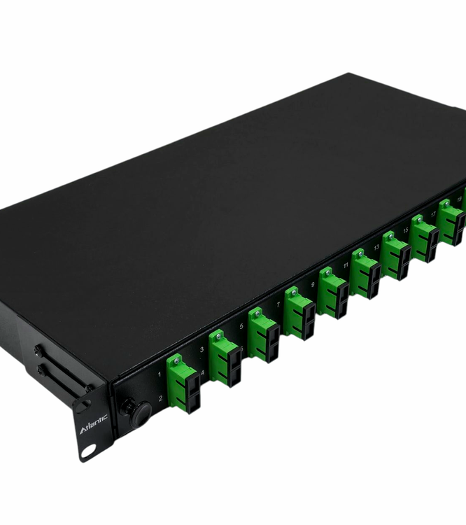 Atlantic 12-Port SC/APC Fiber Patch Panel, Single Mode, Duplex, 1U Rackmount for FTTH/Backbone/Telecom Low-Reflection Applications