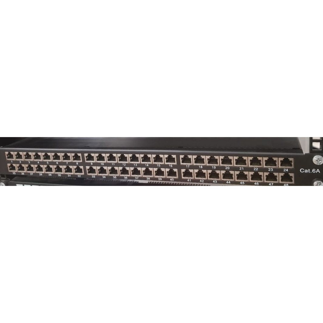 Atlantic AT-PNL-7248S-C6A 48-Port CAT6A Shielded Patch Panel – STP Rackmount Panel with LSA Terminals & Dual-Layer Color-Coded Design