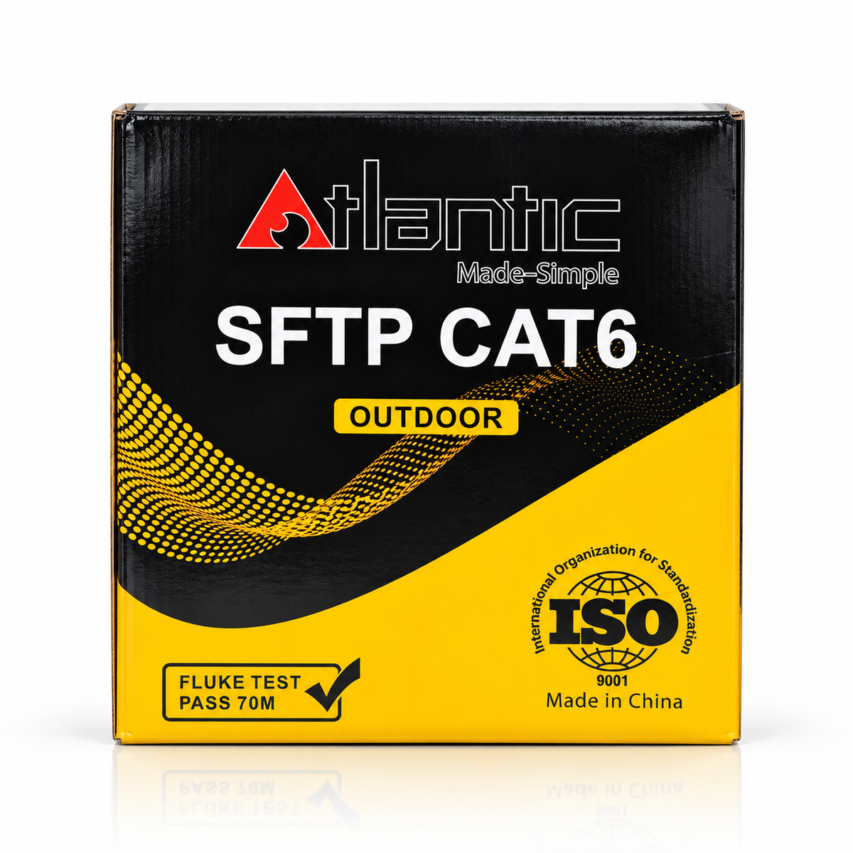 كابل إيثرنت خارجي Atlantic AT6SF-305CCA-70 CAT6 S/FTP، بطول 70m، اجتاز اختبار قناة Fluke، موصلات CCAG، ثلاثي التدريع، 250MHz