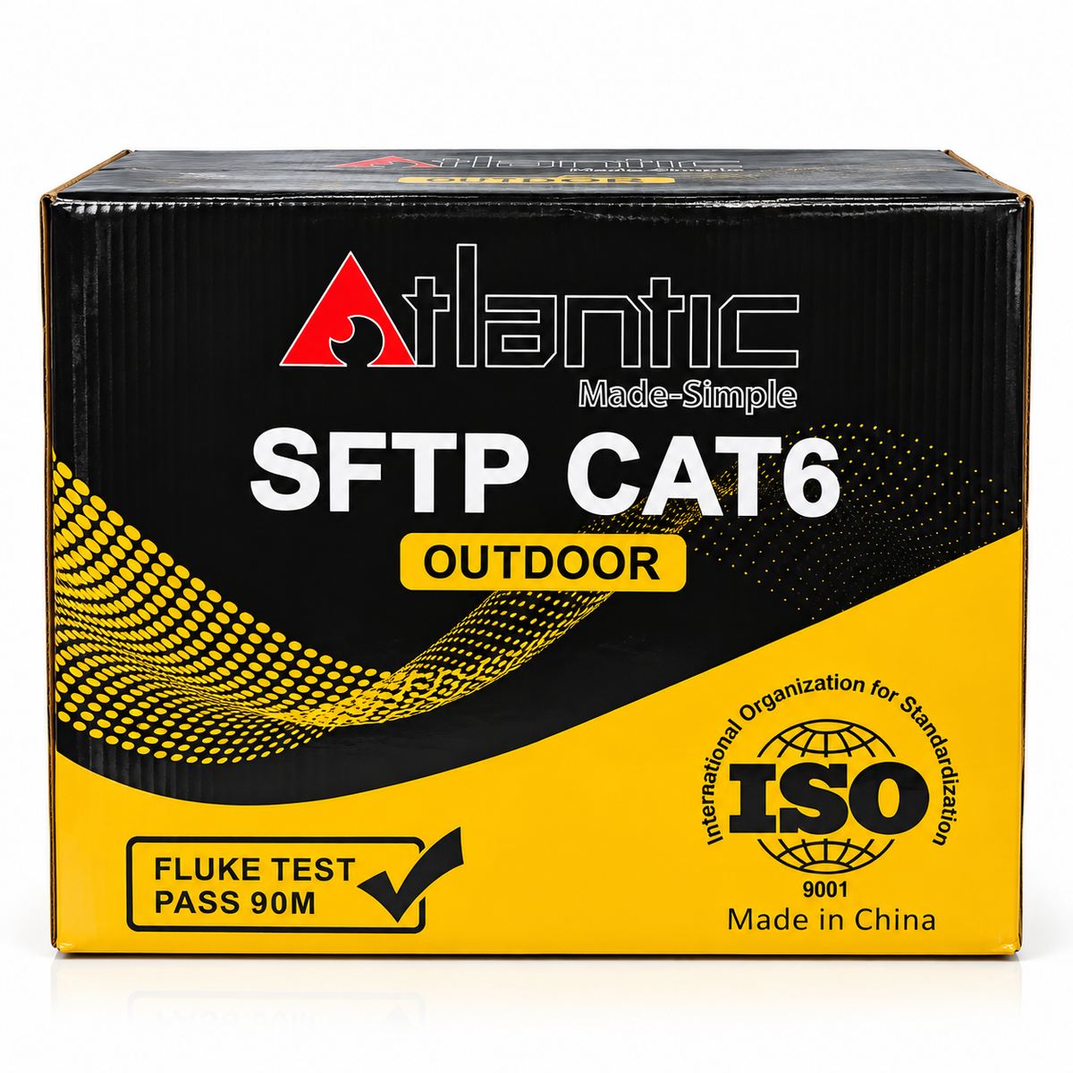 كابل إيثرنت خارجي Atlantic AT6SF-305CCA-90 CAT6 S/FTP، 90m، اجتاز اختبار القناة Fluke، موصلات CCAG، ثلاثي التدريع، 250MHz