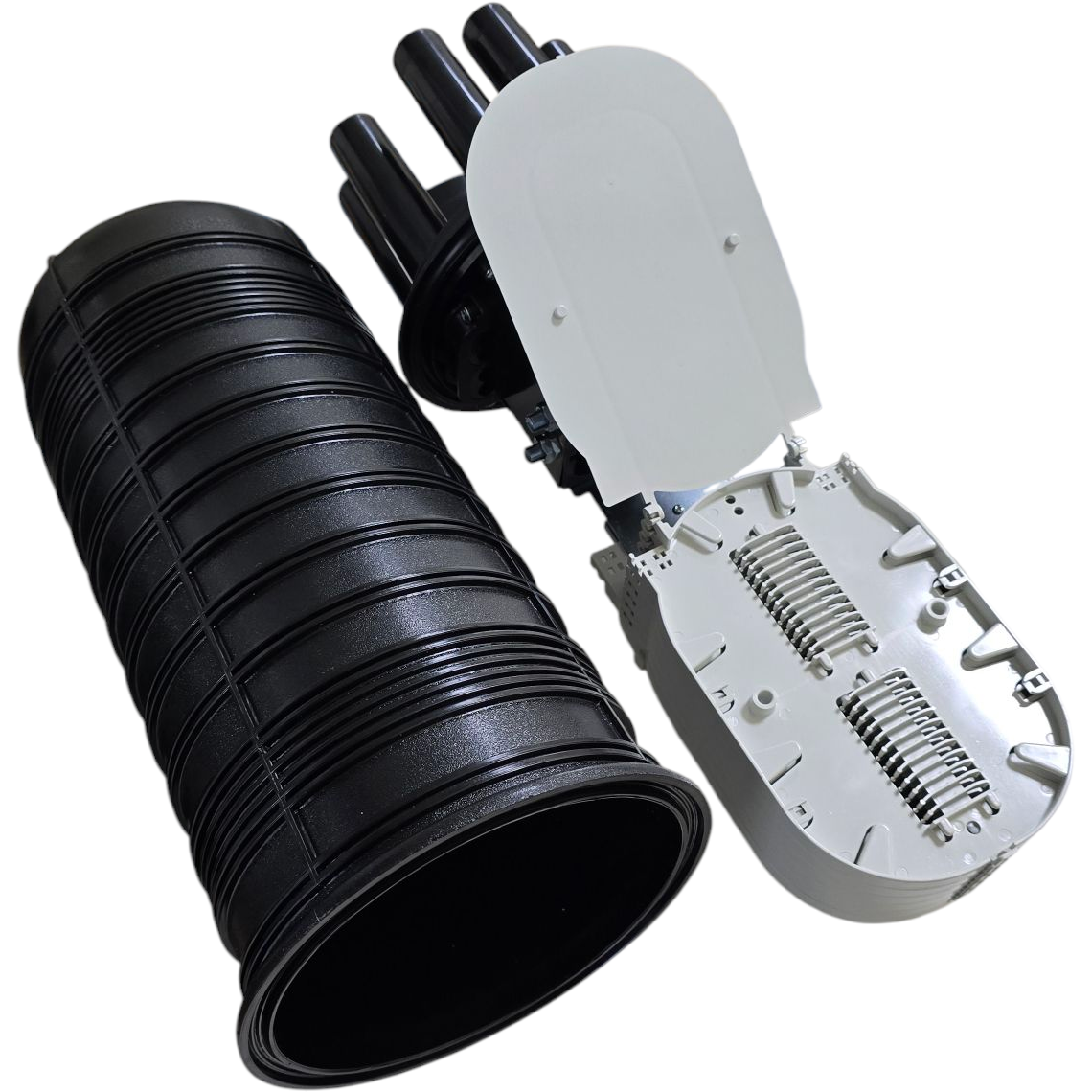 Atlantic SP-HUS28 Horizontal Fiber Optic Splice Closure, Up to 120 Core Capacity, Waterproof, for Aerial, Underground or Pipeline Installations