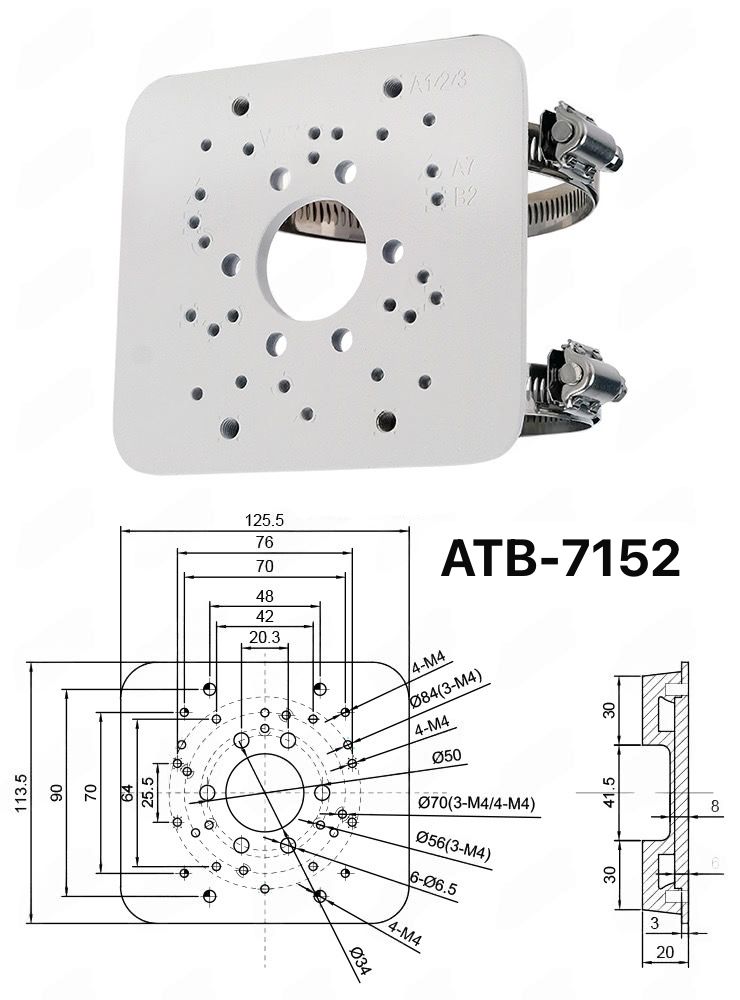 Atlantic Pole Mount Bracket for Surveillance Cameras – 125.5x113.5mm, Durable Steel, Weather-Resistant