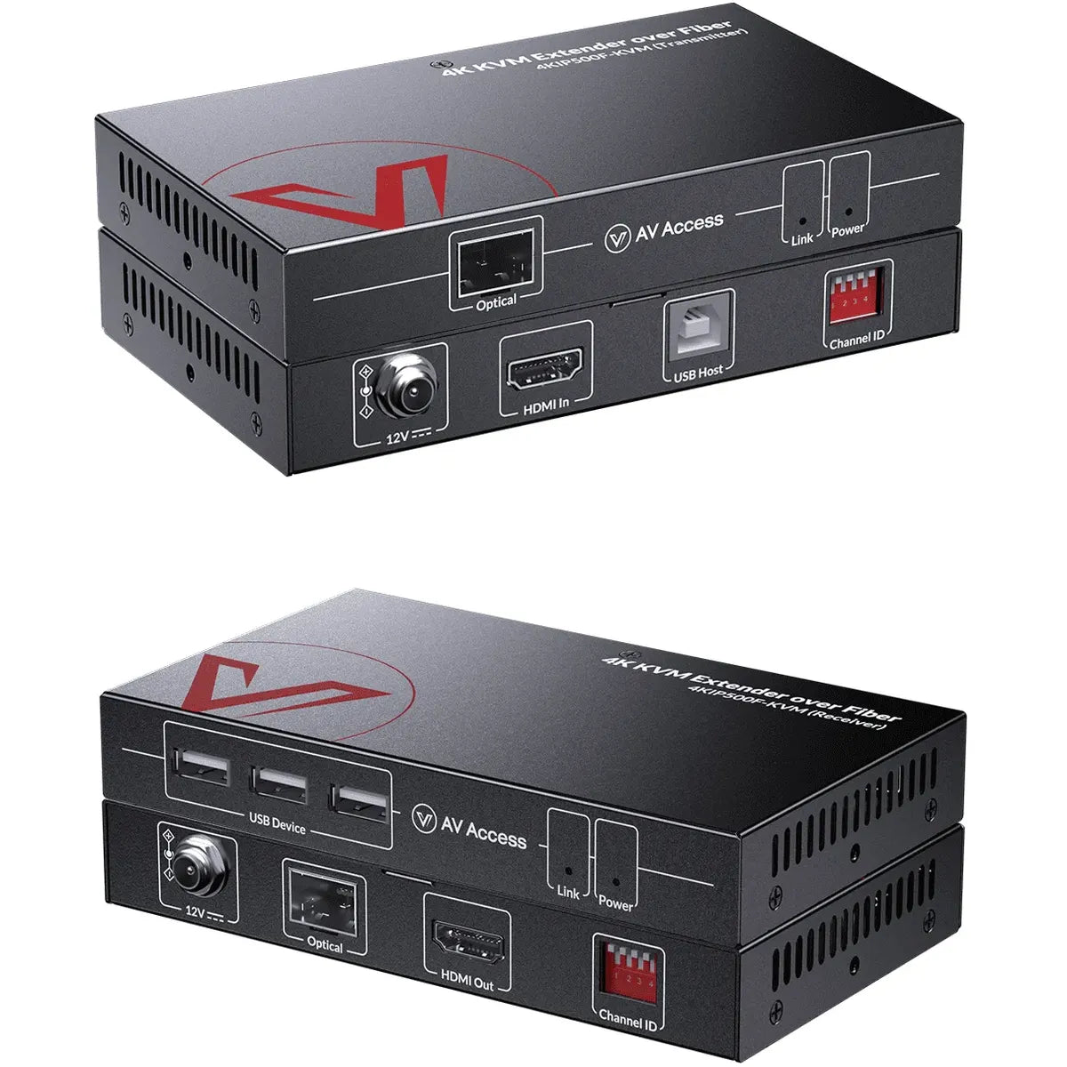 AV ACCESS Advanced 4K Fiber KVM Extender over IP – Zero-Latency 550m/1800ft Transmission, 3× USB 2.0 Ports for Remote PC Control in Server Room