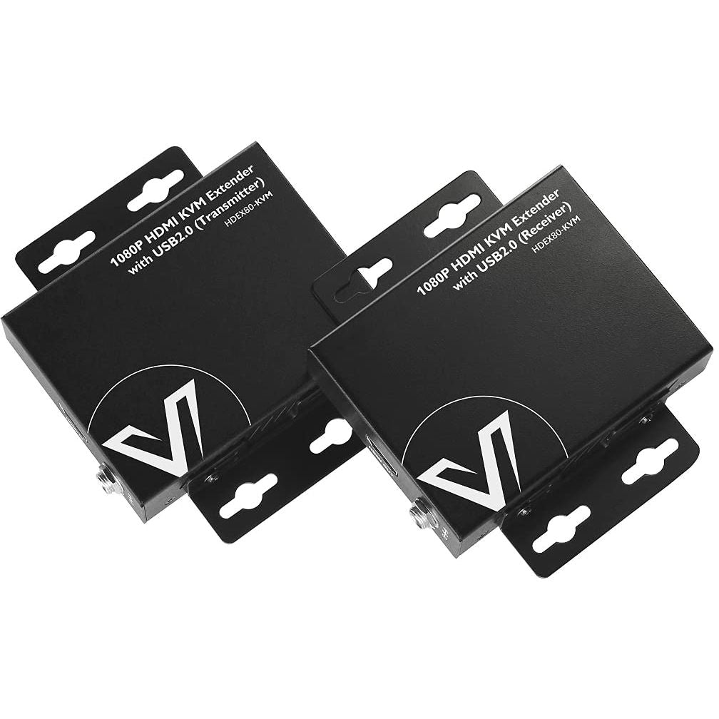 AV ACCESS 1080P HDMI KVM Extender – Zero-Latency 80m/260ft over Cat 5e/6/6a/7, PoE, Dual USB 2.0 Ports for Remote PC Control
