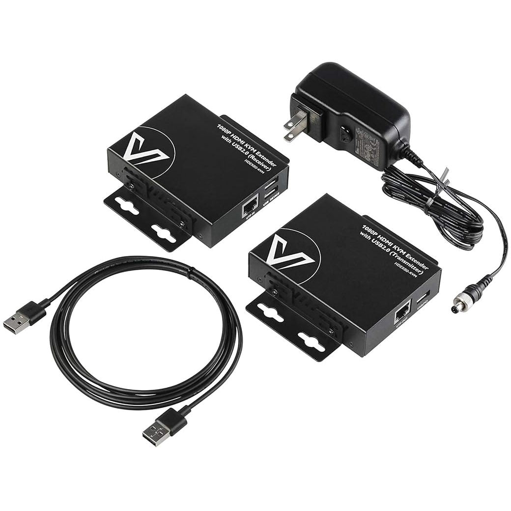 AV ACCESS 1080P HDMI KVM Extender – Zero-Latency 80m/260ft over Cat 5e/6/6a/7, PoE, Dual USB 2.0 Ports for Remote PC Control