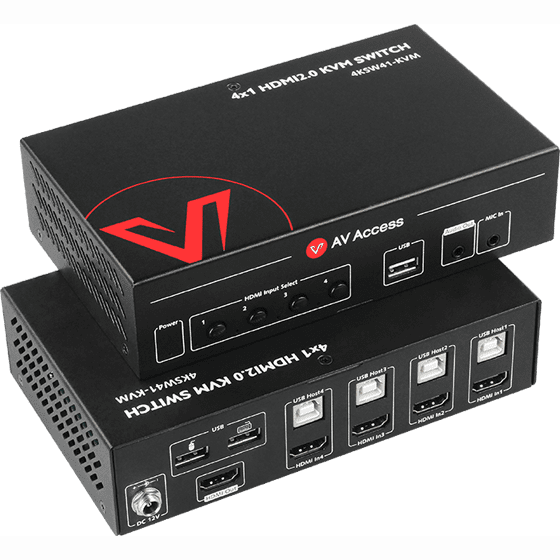 AV Access 4KSW41-KVM 4x1 HDMI KVM Switch, 4K@60Hz, HDMI 2.0, USB 2.0, Mic and Headphone Ports