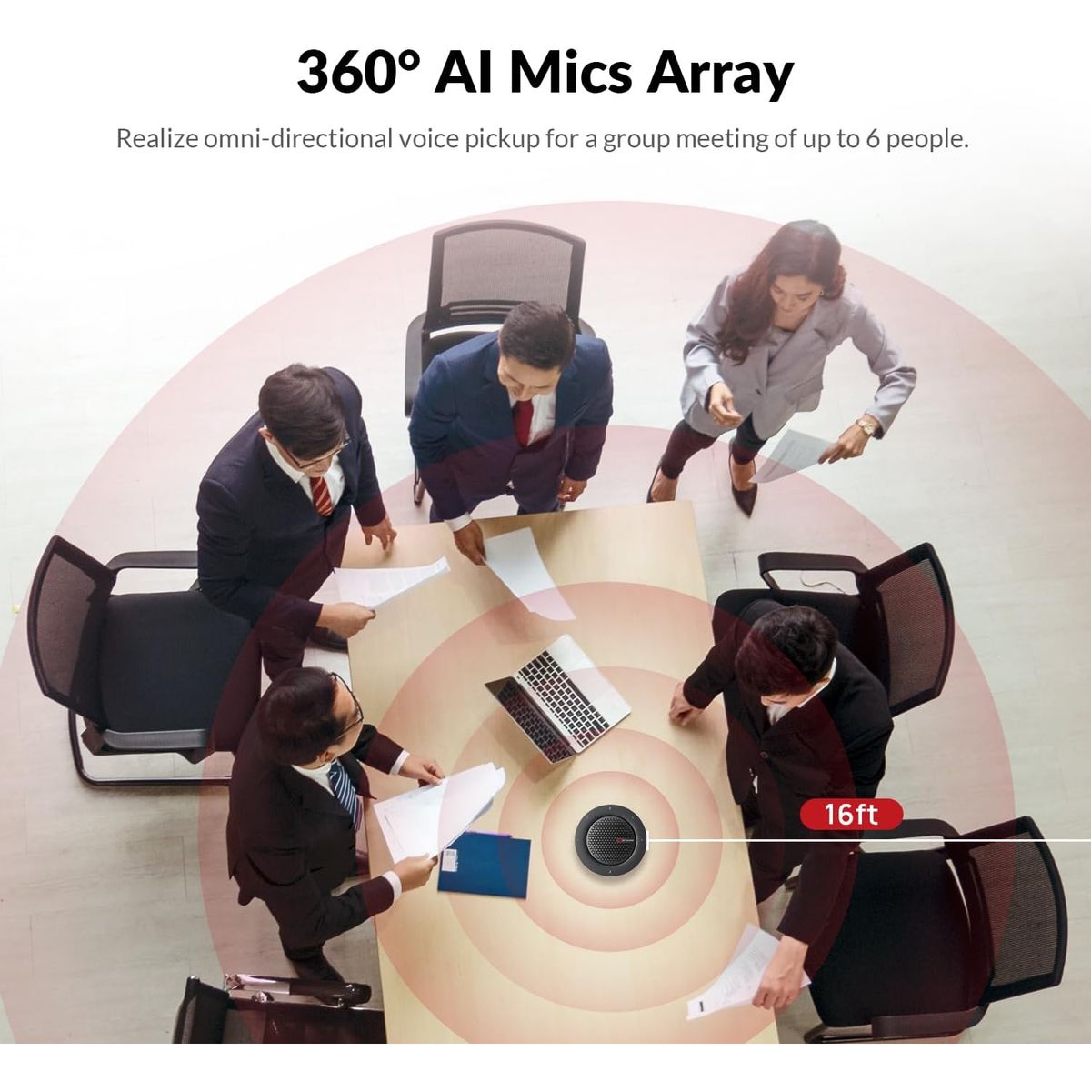 AV Access AnyCo A5 USB/Bluetooth Conference Speakerphone with 4 Mics, 360° Pickup, 10-Hour Battery