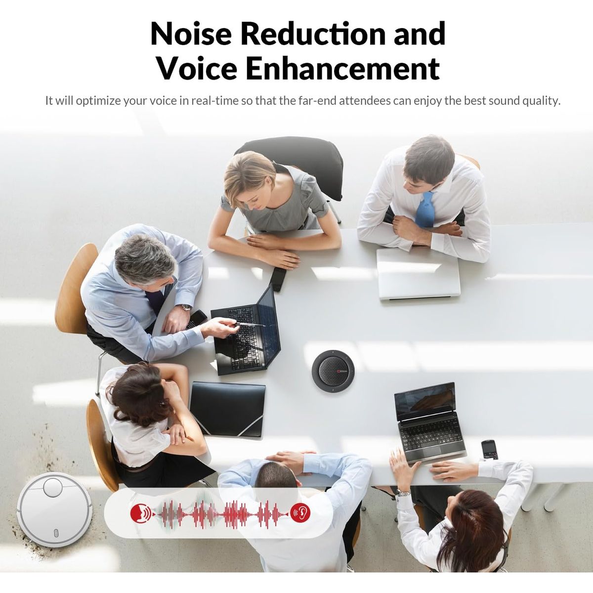 AV Access AnyCo A5 USB/Bluetooth Conference Speakerphone with 4 Mics, 360° Pickup, 10-Hour Battery