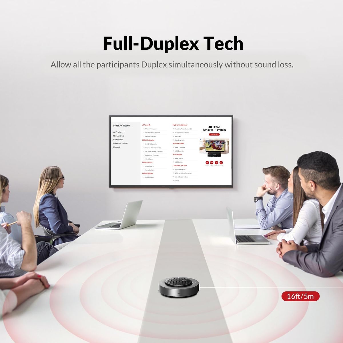 AV Access AnyCo A6 USB & Bluetooth Conference Speakerphone, 4-Mic Array, Daisy Chain up to 9 Units, AI Noise Cancellation
