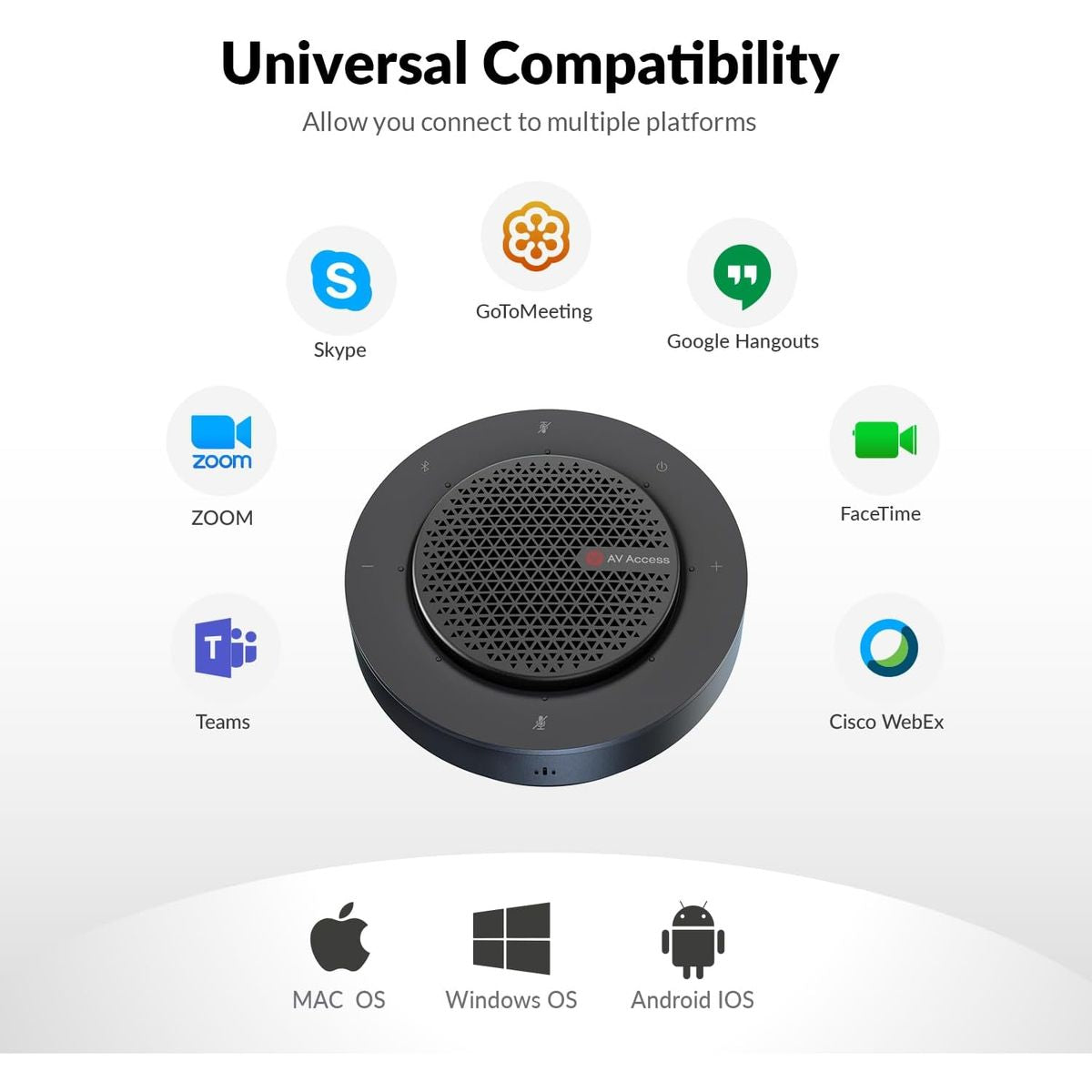 AV Access AnyCo A6 USB & Bluetooth Conference Speakerphone, 4-Mic Array, Daisy Chain up to 9 Units, AI Noise Cancellation