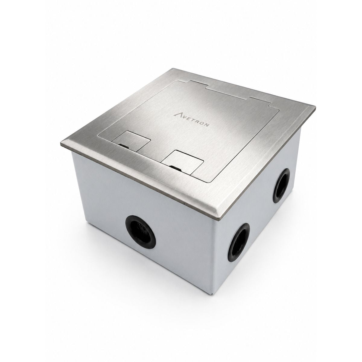 Avetron Flip-Top Floor Socket, 2 Universal Power Outlets, 304 Stainless Steel Panel, White Matte