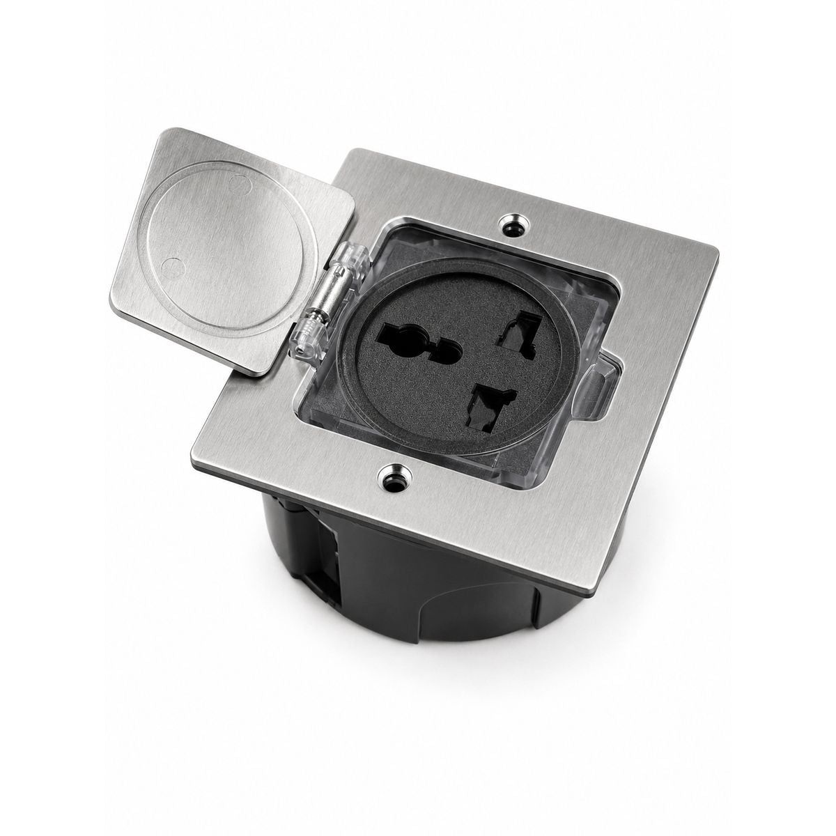 Avetron IP44 Floor Socket Outlet, Single Universal Socket, Nickel-Plated Zinc Alloy, Black Matte
