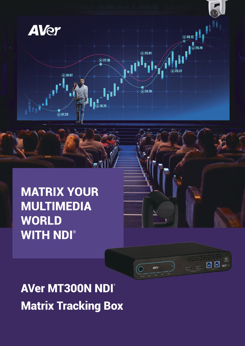 AVer MT300N Matrix Tracking Box with PTZ Link Premium, Voice Tracking, USB/HDMI/NDI|HX2 I/O, 4K60 Output, PoE+