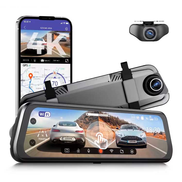 Azdome Mirror Dash Cam AR09 2 Channels 4K – Front and Rear Mirror-Style Car Camera with 4K Resolution by AZDOME