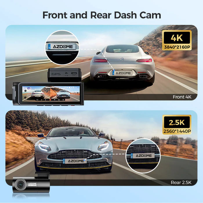 AZDome M360 2CH 4K Dash Cam with WiFi & GPS, Dual Channel Front & Rear Dashboard Camera, UHD 2160P Recording, 64GB Included, Night Vision, Parking Monitor, G-Sensor, Loop Recording