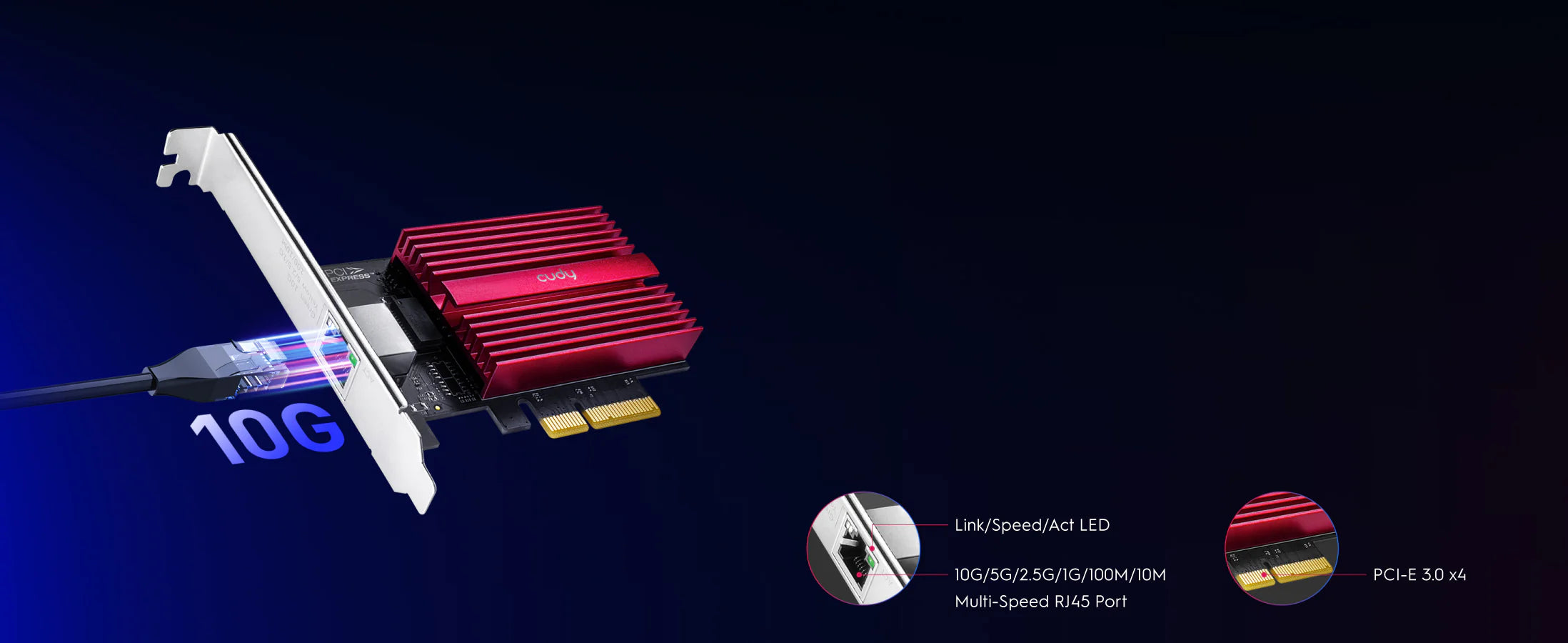 Cudy PE10G 1.0 Single‑Port 10 Gbps PCI‑E Ethernet Adapter (10G/5G/2.5G/1G/100M), Wake-on‑LAN & Energy‑Efficient