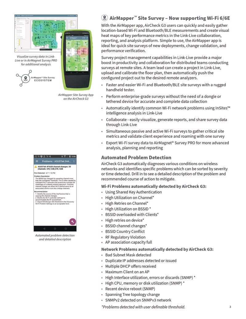 NetAlly AirCheck G3 Pro Wi-Fi 6/6E Wireless Analyzer with 7" Touchscreen, AutoTest, Spectrum Analysis & Wired Ethernet Testing