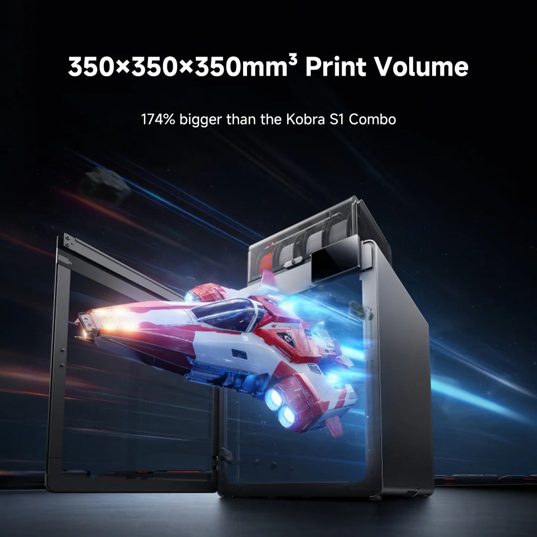 طابعة Anycubic Kobra S1 Max Combo ثلاثية الأبعاد، حجم بناء 350×350×350mm، CoreXY بسرعة 600mm/s، نظام ACE 2 Pro بأربعة ألوان، قابل للتوسعة إلى 16 لونًا، فوهة بدرجة حرارة 350°C، حجرة مُسخّنة بدرجة حرارة 65°C، تسوية تلقائية، كاميرا ذكاء اصطناعي
