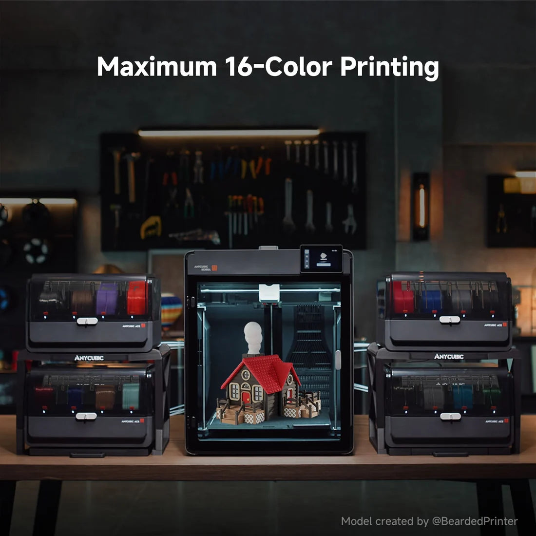 طابعة Anycubic Kobra S1 Max Combo ثلاثية الأبعاد، حجم بناء 350×350×350mm، CoreXY بسرعة 600mm/s، نظام ACE 2 Pro بأربعة ألوان، قابل للتوسعة إلى 16 لونًا، فوهة بدرجة حرارة 350°C، حجرة مُسخّنة بدرجة حرارة 65°C، تسوية تلقائية، كاميرا ذكاء اصطناعي
