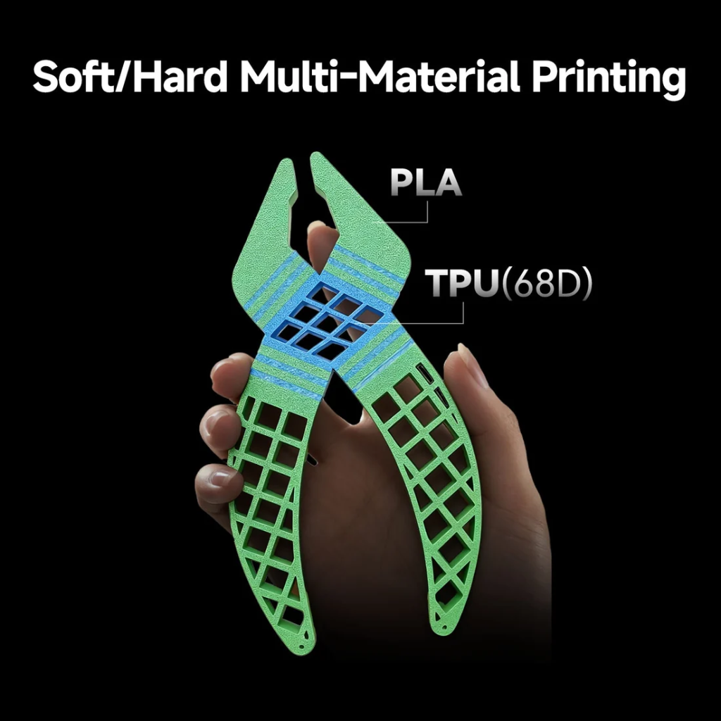 طابعة Anycubic Kobra X ثلاثية الأبعاد، حجم بناء 260×260×260mm، طباعة عالية السرعة تصل إلى 600mm/s، نظام ACE Gen 2 رباعي الألوان، فوهة من الفولاذ المقسّى بدرجة حرارة 300°C، تسوية تلقائية LeviQ 3.0، كاميرا ذكاء اصطناعي بدقة 720p، Wi-Fi