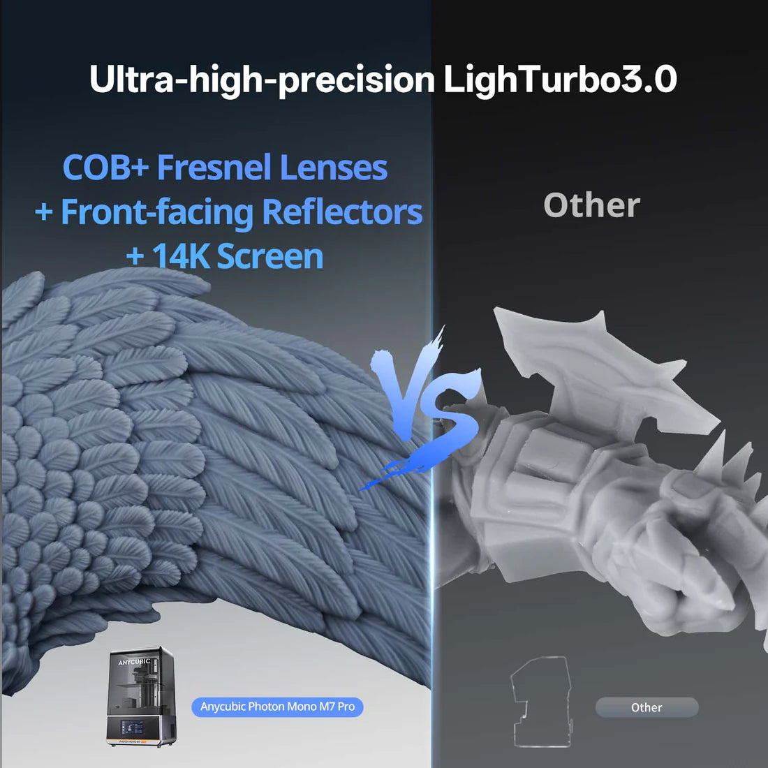 طابعة الراتنج ثلاثية الأبعاد Anycubic Photon Mono M7 Pro بدقة 14K، شاشة LCD عالية الدقة بدقة 14K، سرعة تصل إلى 170 مم/ساعة، حوض راتنج مُسخّن، تعبئة تلقائية بالراتنج | مراقبة بالذكاء الاصطناعي، طابعة MSLA عالية السرعة