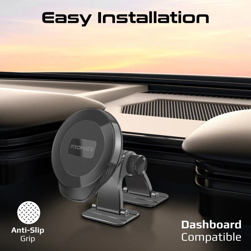 Promate ArcMount – حامل هاتف للسيارة بدون قاعدة مع 20 مغناطيسًا بتقنية MagGrip™ بزاوية دوران 360° للوحة القيادة المنحنية