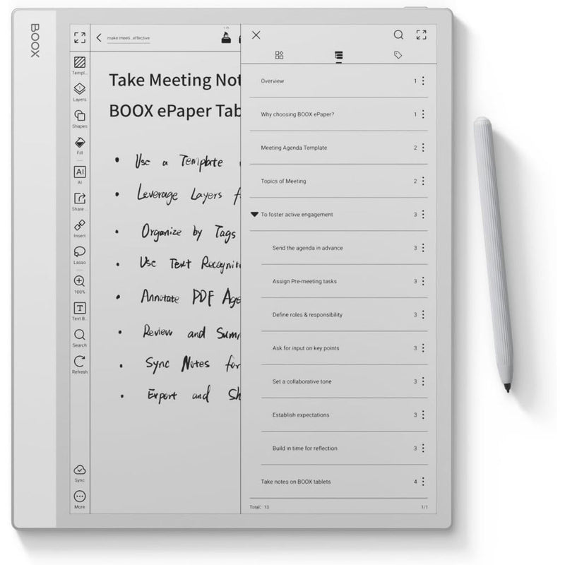 BOOX Note Max 13.3" E Ink Tablet – 300 PPI Carta 1300, 6GB RAM, 128GB Storage, Android 13, Stylus Support With MAGN. CASE